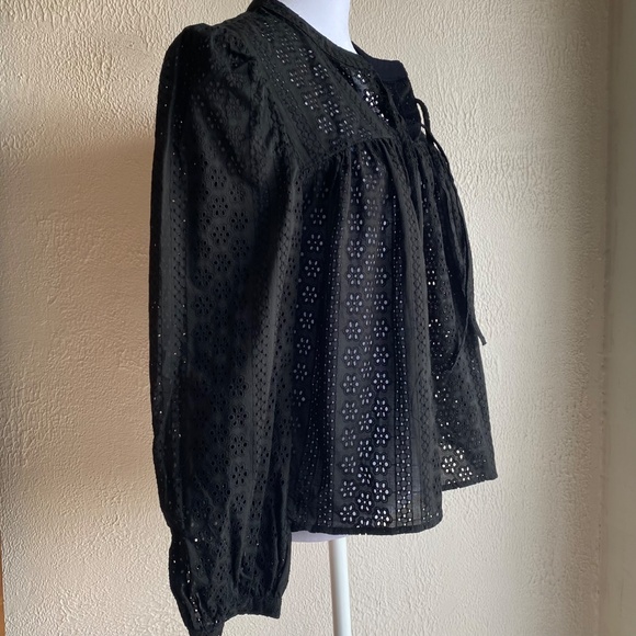 NWT Madewell black eyelet lace pop over peasant top Size M - Picture 8 of 15